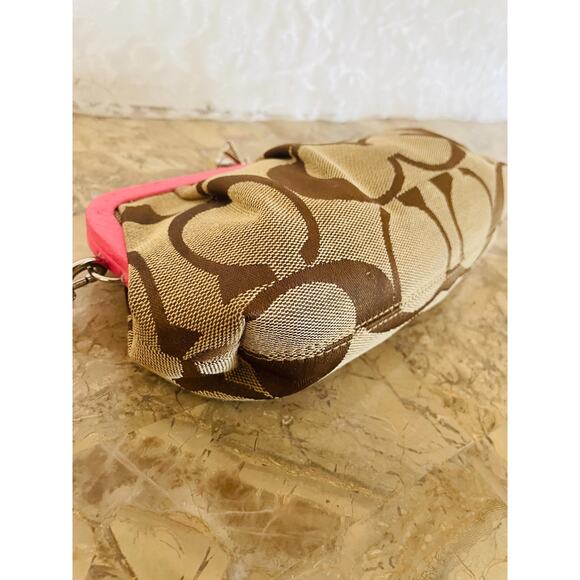 Vtg Coach Y2K jewel kisslock khaki signature snake skin clutch/wristlet pink bag - Picture 6 of 10